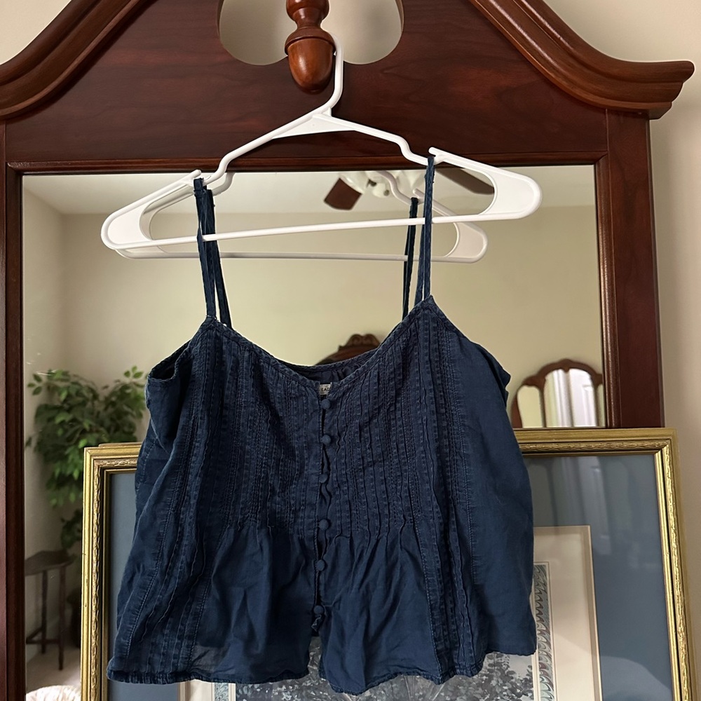 American Eagle Denim Wash Cropped Flowy Tank